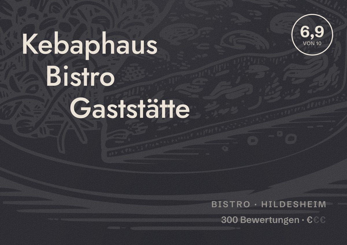 Illustriertes Poster von Kebaphaus Bistro Gaststätte, Bistro in Hildesheim: Bewertung 6,9 von 10 aus 300 Bewertungen, Preisniveau €