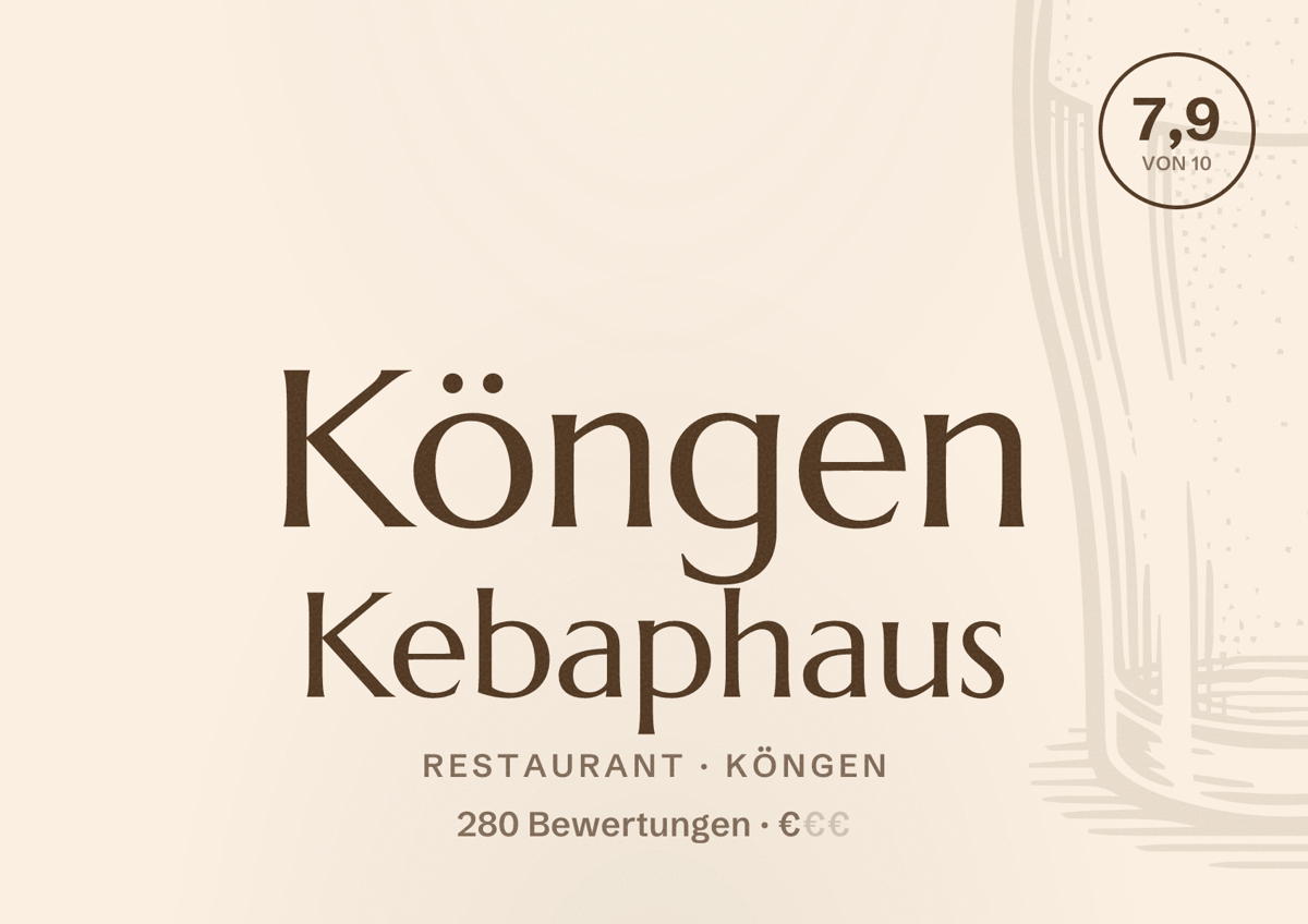 Illustriertes Poster von Köngen Kebaphaus, Restaurant in Köngen: Bewertung 7,9 von 10 aus 280 Bewertungen, Preisniveau €
