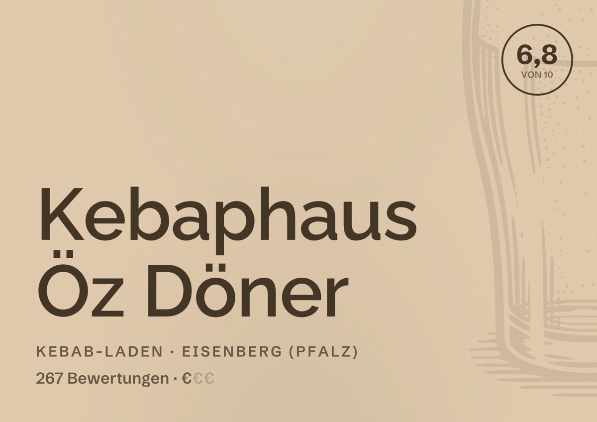 Illustriertes Poster von Kebaphaus Öz Döner, Kebab-Laden in Eisenberg (Pfalz): Bewertung 6,8 von 10 aus 267 Bewertungen, Preisniveau €