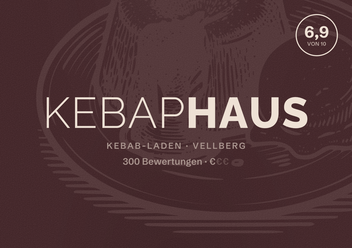 Illustriertes Poster von Kebaphaus, Kebab-Laden in Vellberg: Bewertung 6,9 von 10 aus 300 Bewertungen, Preisniveau €