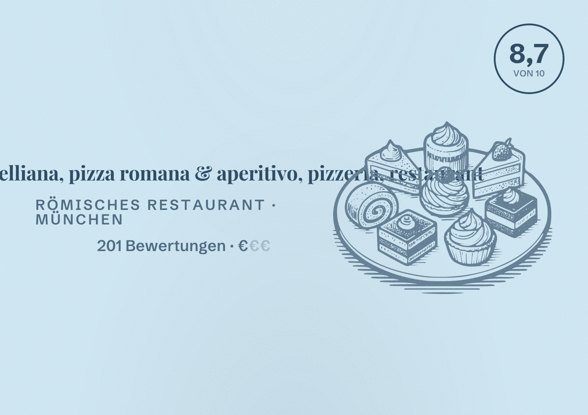 Illustriertes Poster von KeBuona la telliana, pizza romana & aperitivo, pizzeria, restaurant, Römisches Restaurant in München: Bewertung 8,7 von 10 aus 201 Bewertungen, Preisniveau €