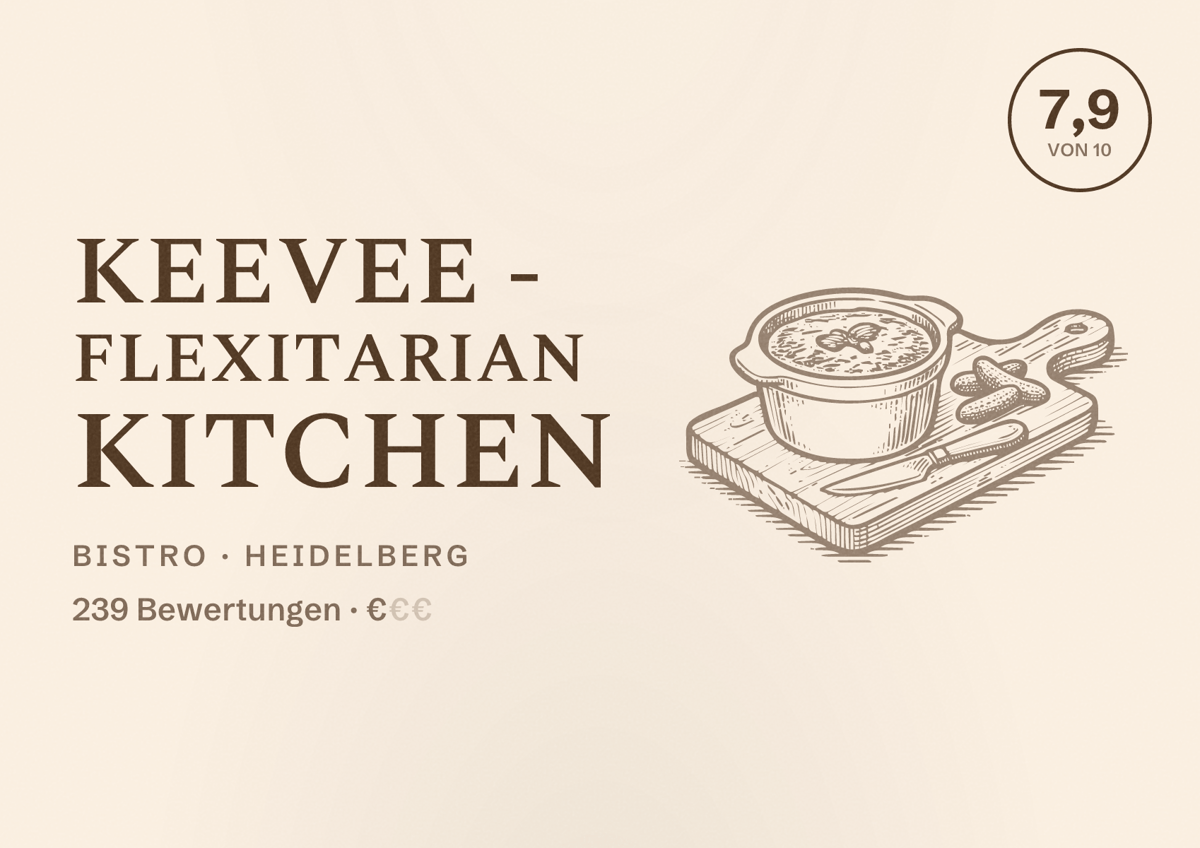 Illustriertes Poster von keevee - Flexitarian Kitchen, Bistro in Heidelberg: Bewertung 7,9 von 10 aus 239 Bewertungen, Preisniveau €