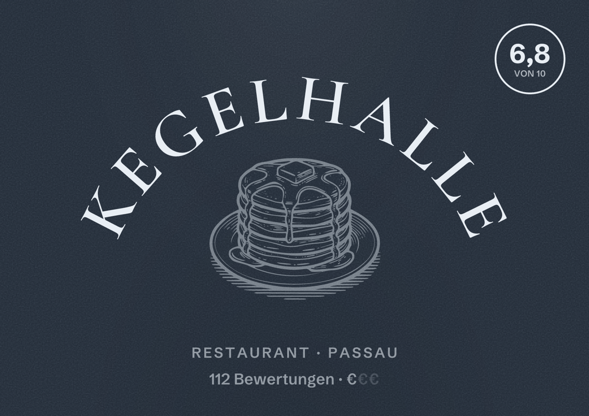 Illustriertes Poster von Kegelhalle, Restaurant in Passau: Bewertung 6,8 von 10 aus 112 Bewertungen, Preisniveau €