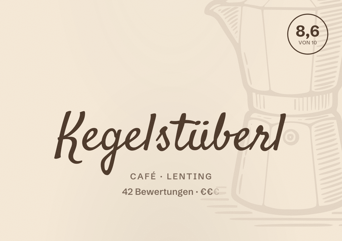 Illustriertes Poster von Kegelstüberl, Café in Lenting: Bewertung 8,6 von 10 aus 42 Bewertungen, Preisniveau €€