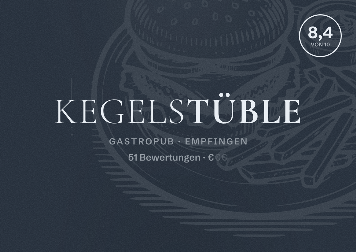 Illustriertes Poster von Kegelstüble, Gastropub in Empfingen: Bewertung 8,4 von 10 aus 51 Bewertungen, Preisniveau €