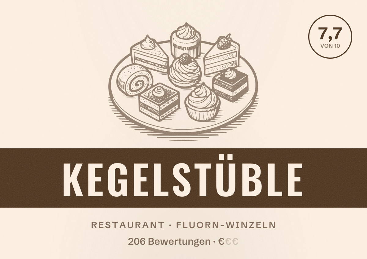 Illustriertes Poster von Kegelstüble, Restaurant in Fluorn-Winzeln: Bewertung 7,7 von 10 aus 206 Bewertungen, Preisniveau €