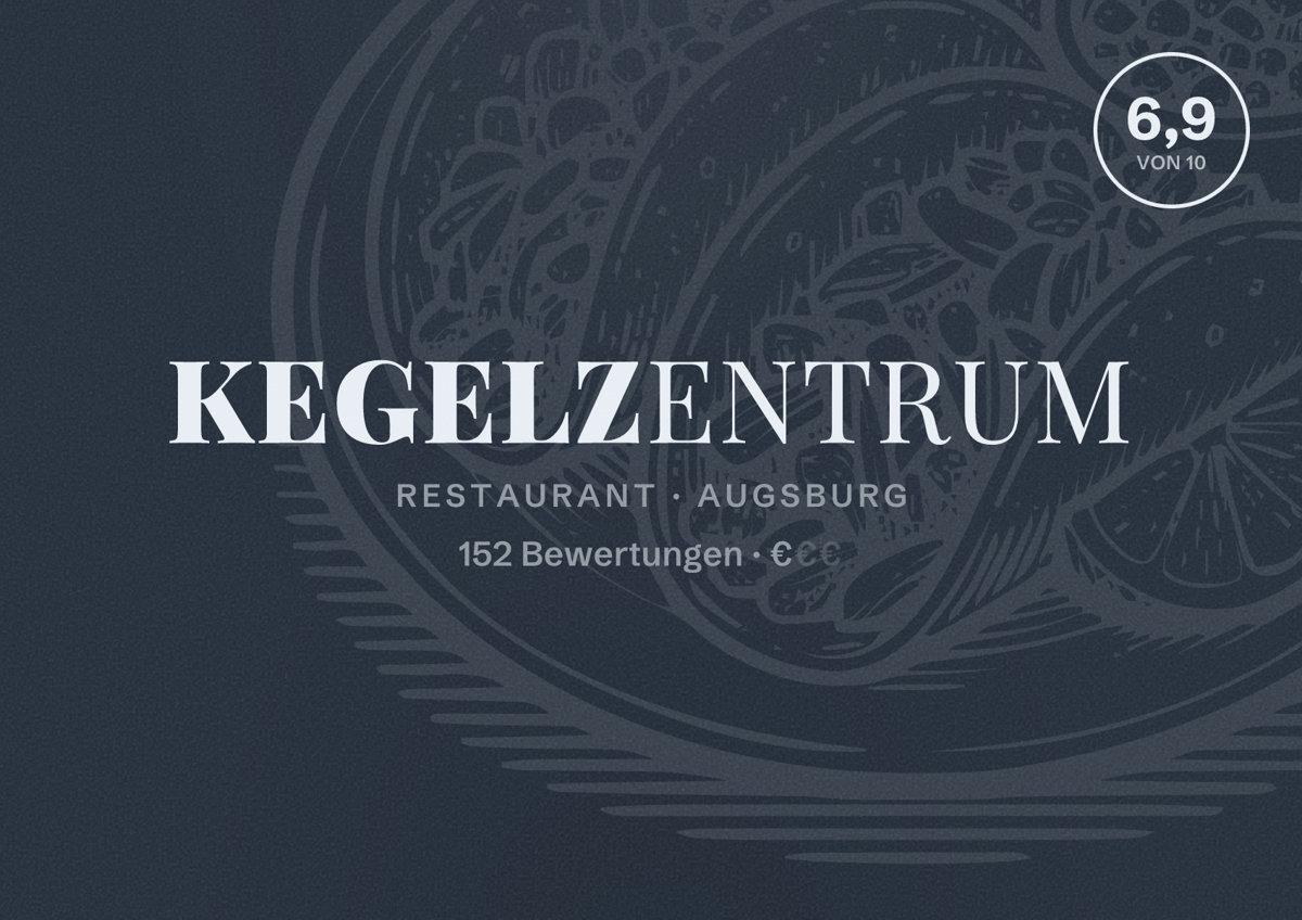 Illustriertes Poster von Kegelzentrum, Restaurant in Augsburg: Bewertung 6,9 von 10 aus 152 Bewertungen, Preisniveau €
