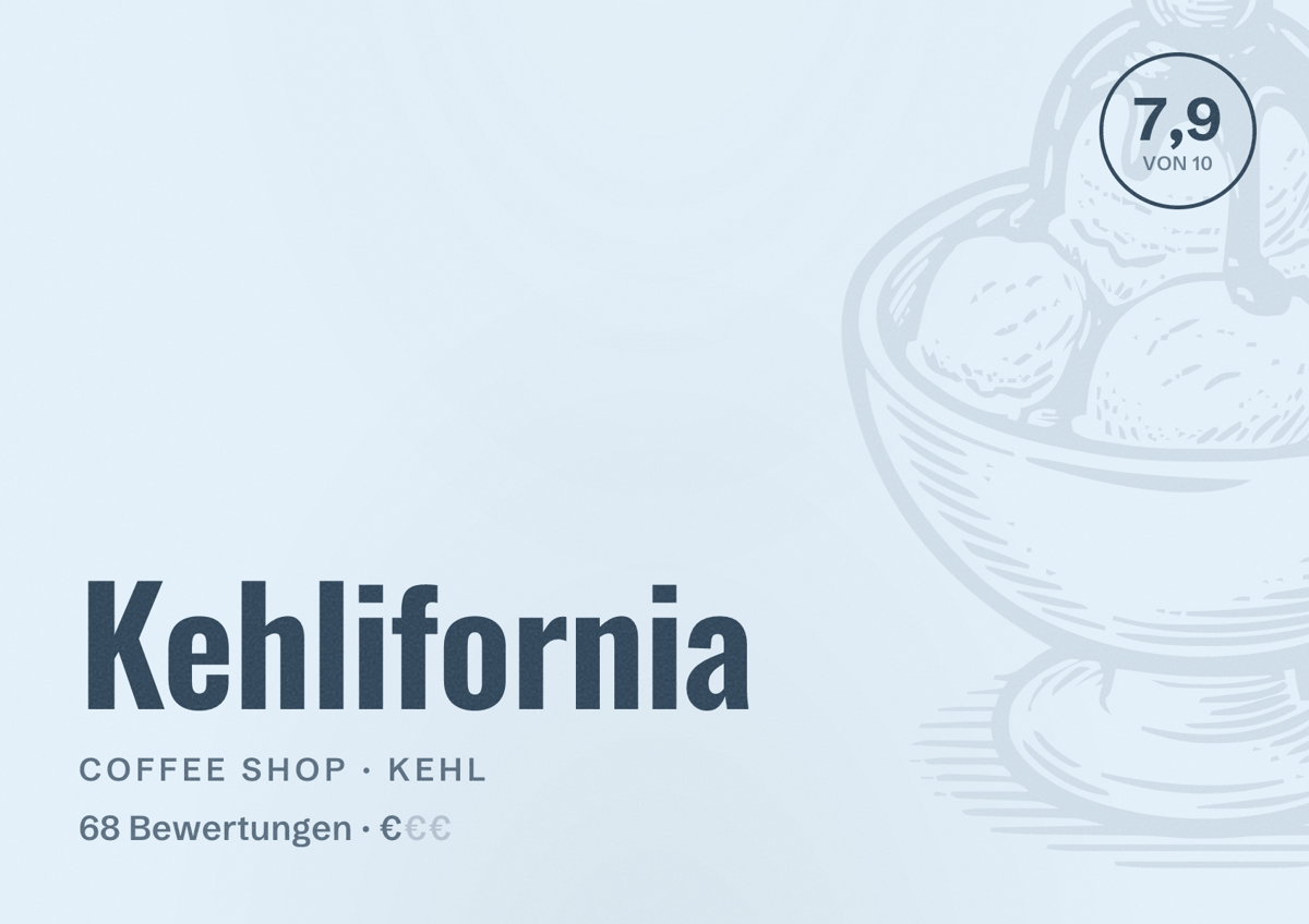 Illustriertes Poster von Kehlifornia, Coffee Shop in Kehl: Bewertung 7,9 von 10 aus 68 Bewertungen, Preisniveau €