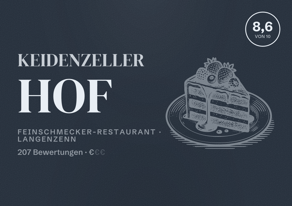 Illustriertes Poster von KEIDENZELLER HOF, Feinschmecker-Restaurant in Langenzenn: Bewertung 8,6 von 10 aus 207 Bewertungen, Preisniveau €