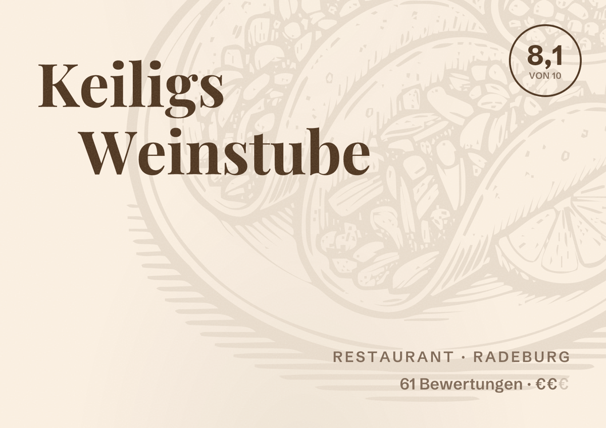 Illustriertes Poster von Keiligs Weinstube, Restaurant in Radeburg: Bewertung 8,1 von 10 aus 61 Bewertungen, Preisniveau €€