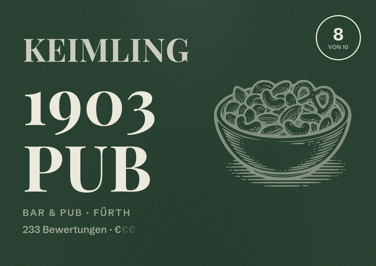 Illustriertes Poster von Keimling 1903 Pub, Bar & Pub in Fürth: Bewertung 8 von 10 aus 233 Bewertungen, Preisniveau €