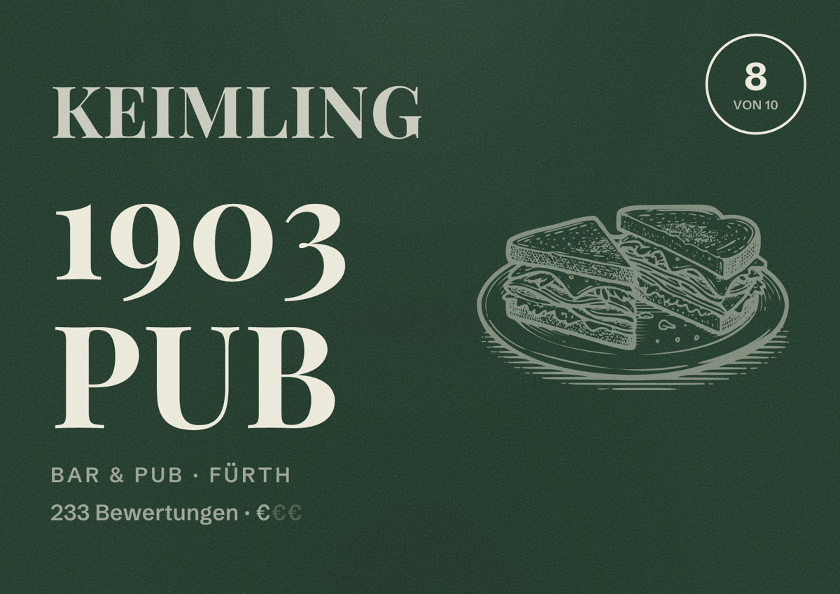 Illustriertes Poster von Keimling 1903 Pub, Bar & Pub in Fürth: Bewertung 8 von 10 aus 233 Bewertungen, Preisniveau €