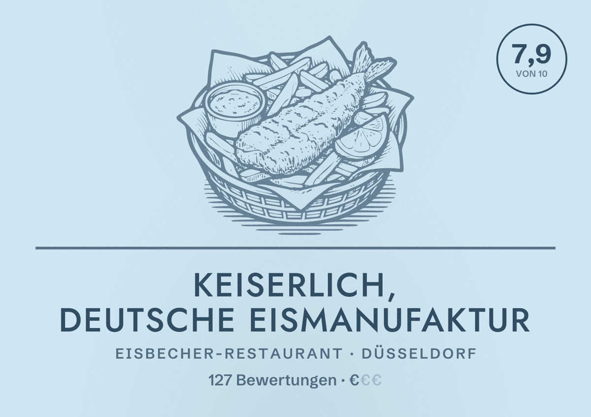 Illustriertes Poster von Keiserlich, Deutsche Eismanufaktur, Eisbecher-Restaurant in Düsseldorf: Bewertung 7,9 von 10 aus 127 Bewertungen, Preisniveau €
