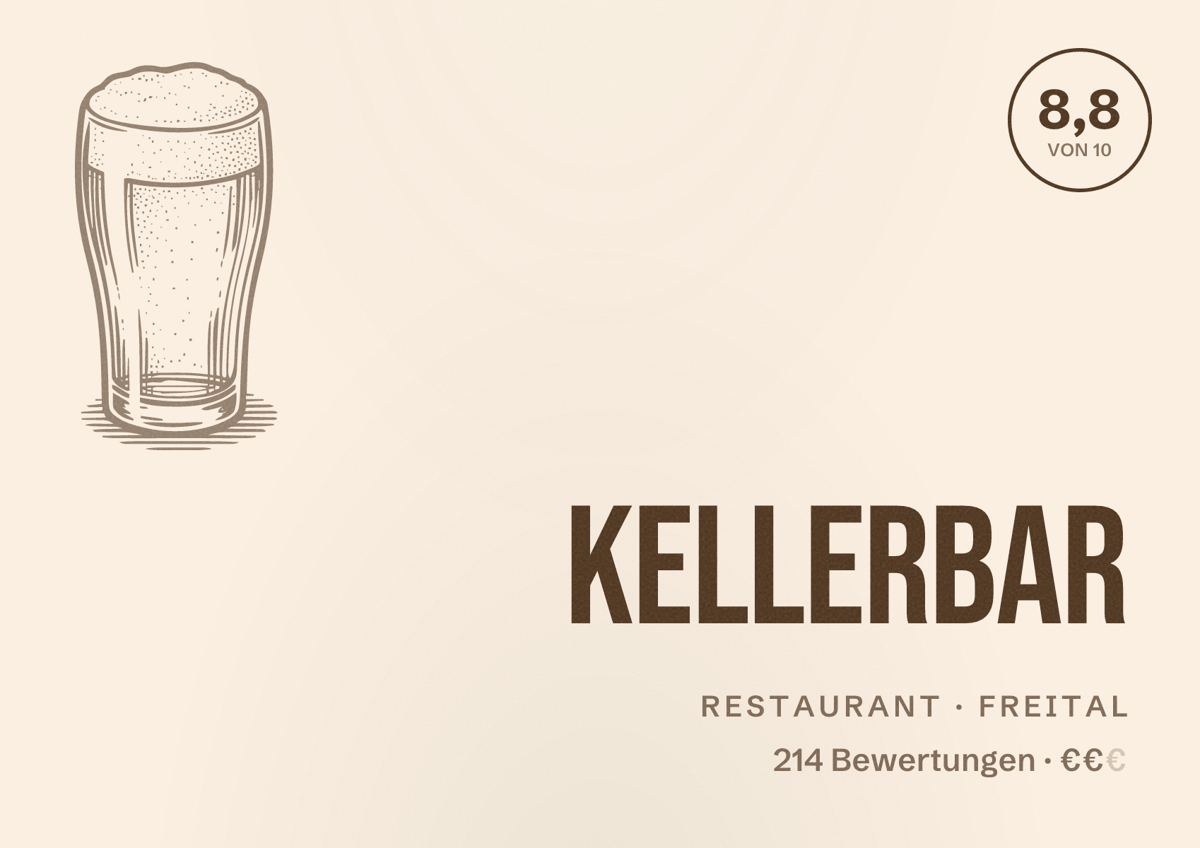 Illustriertes Poster von Kellerbar, Restaurant in Freital: Bewertung 8,8 von 10 aus 214 Bewertungen, Preisniveau €€