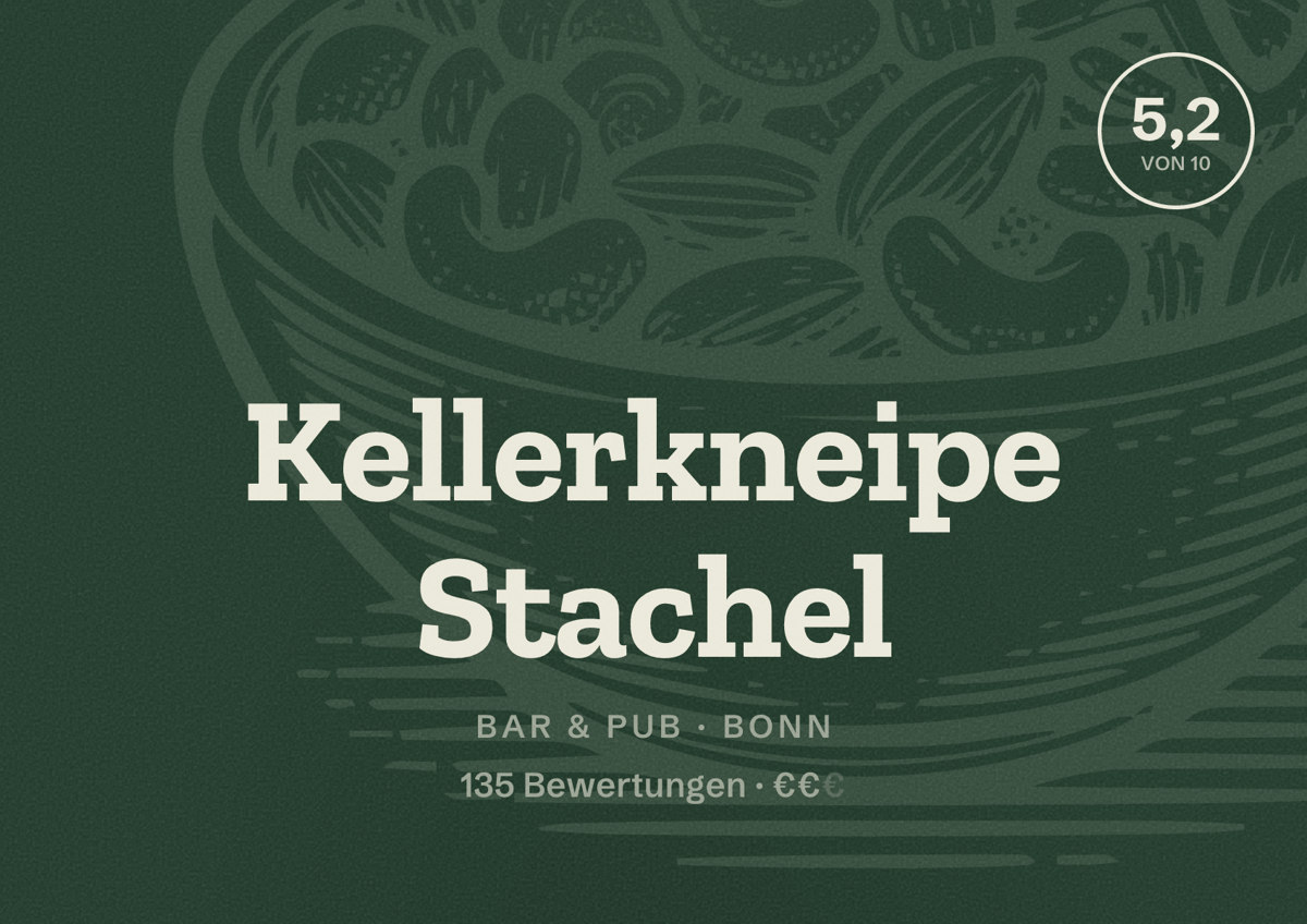 Illustriertes Poster von Kellerkneipe Stachel, Bar & Pub in Bonn: Bewertung 4,7 von 10 aus 93 Bewertungen, Preisniveau €€€