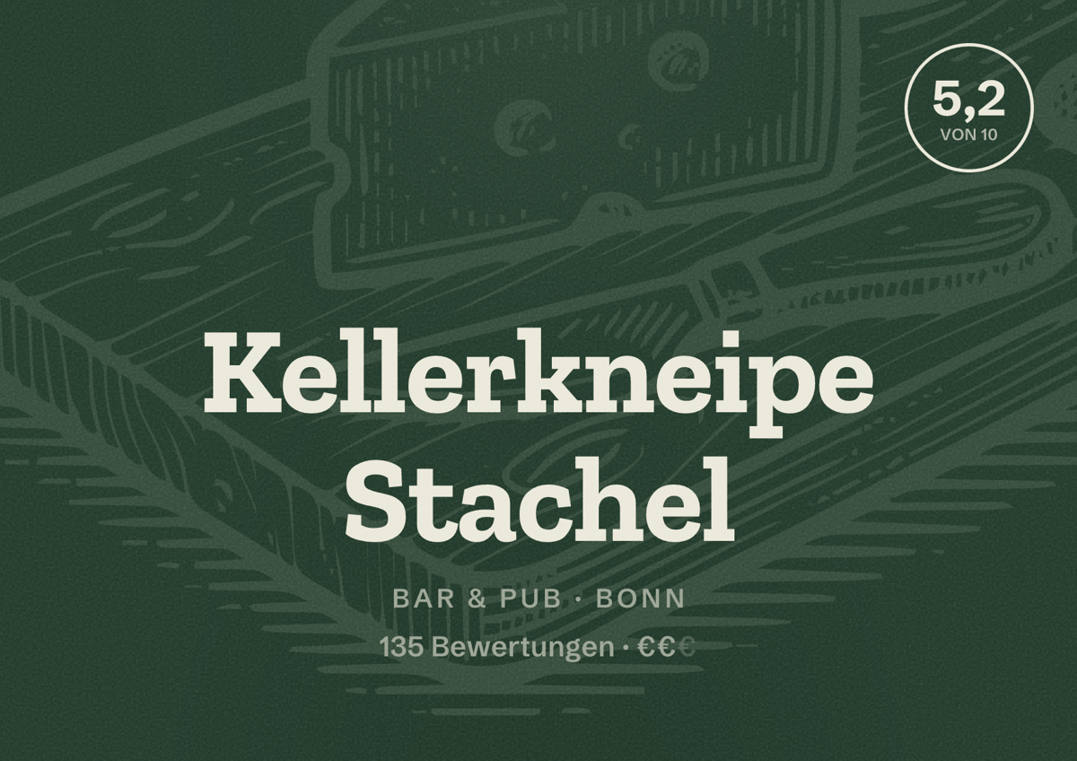 Illustriertes Poster von Kellerkneipe Stachel, Bar & Pub in Bonn: Bewertung 5,2 von 10 aus 135 Bewertungen, Preisniveau €€