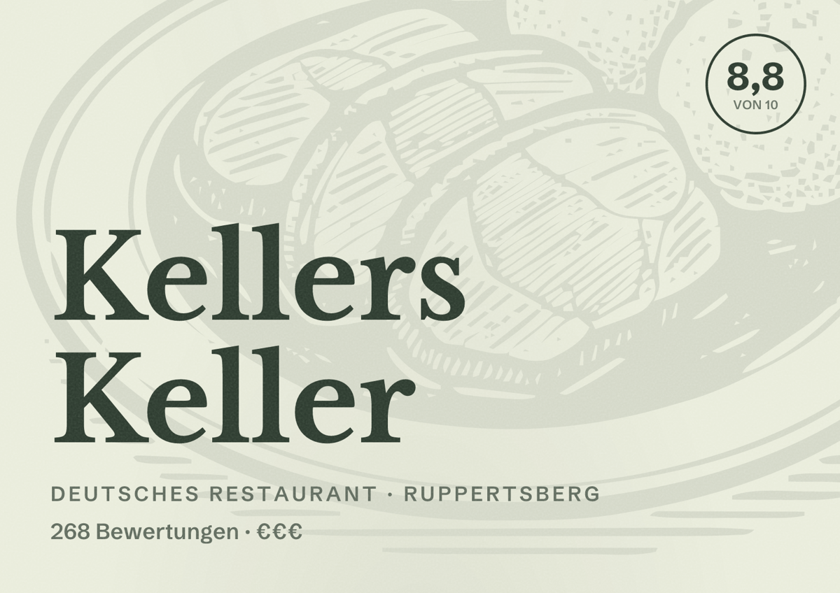 Illustriertes Poster von Kellers Keller, Deutsches Restaurant in Ruppertsberg: Bewertung 8,8 von 10 aus 268 Bewertungen, Preisniveau €€€