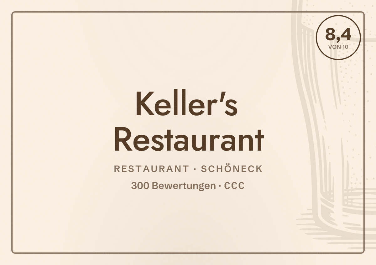 Illustriertes Poster von Keller's Restaurant, Restaurant in Schöneck: Bewertung 8,4 von 10 aus 300 Bewertungen, Preisniveau €€€