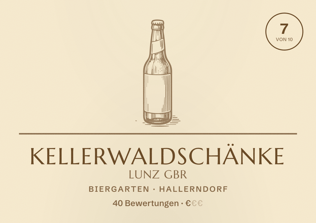 Illustriertes Poster von Kellerwaldschänke Lunz GbR, Biergarten in Hallerndorf: Bewertung 7 von 10 aus 40 Bewertungen, Preisniveau €