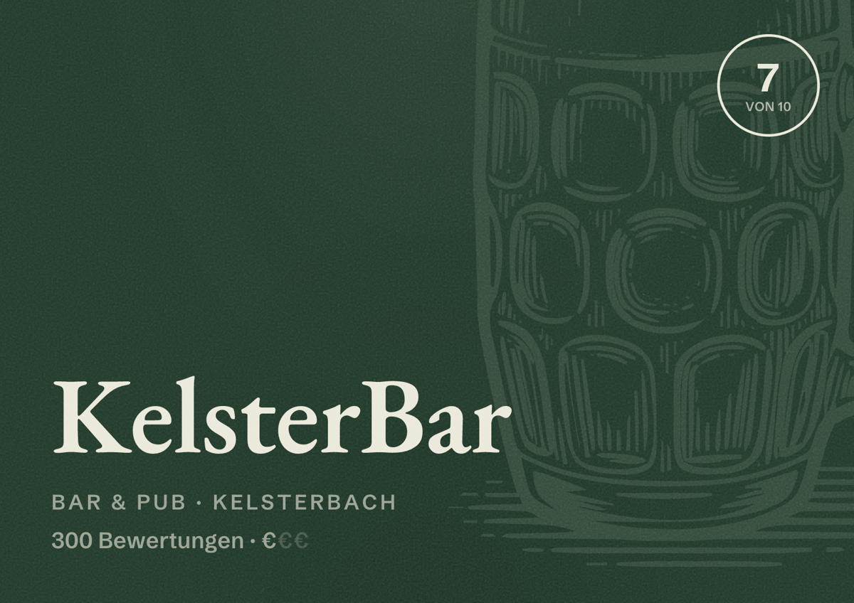 Illustriertes Poster von KelsterBar, Bar & Pub in Kelsterbach: Bewertung 7 von 10 aus 300 Bewertungen, Preisniveau €