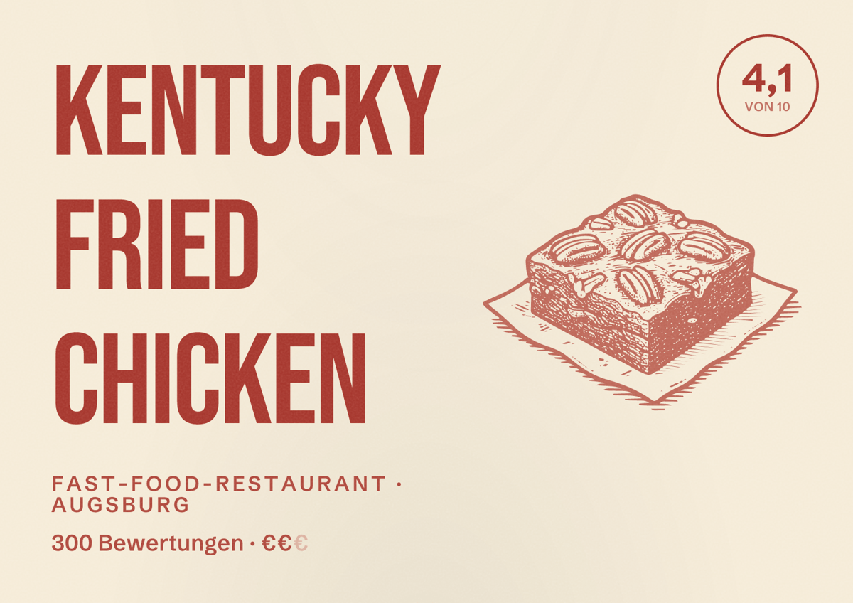 Illustriertes Poster von Kentucky Fried Chicken, Fast-Food-Restaurant in Augsburg: Bewertung 4,1 von 10 aus 300 Bewertungen, Preisniveau €€