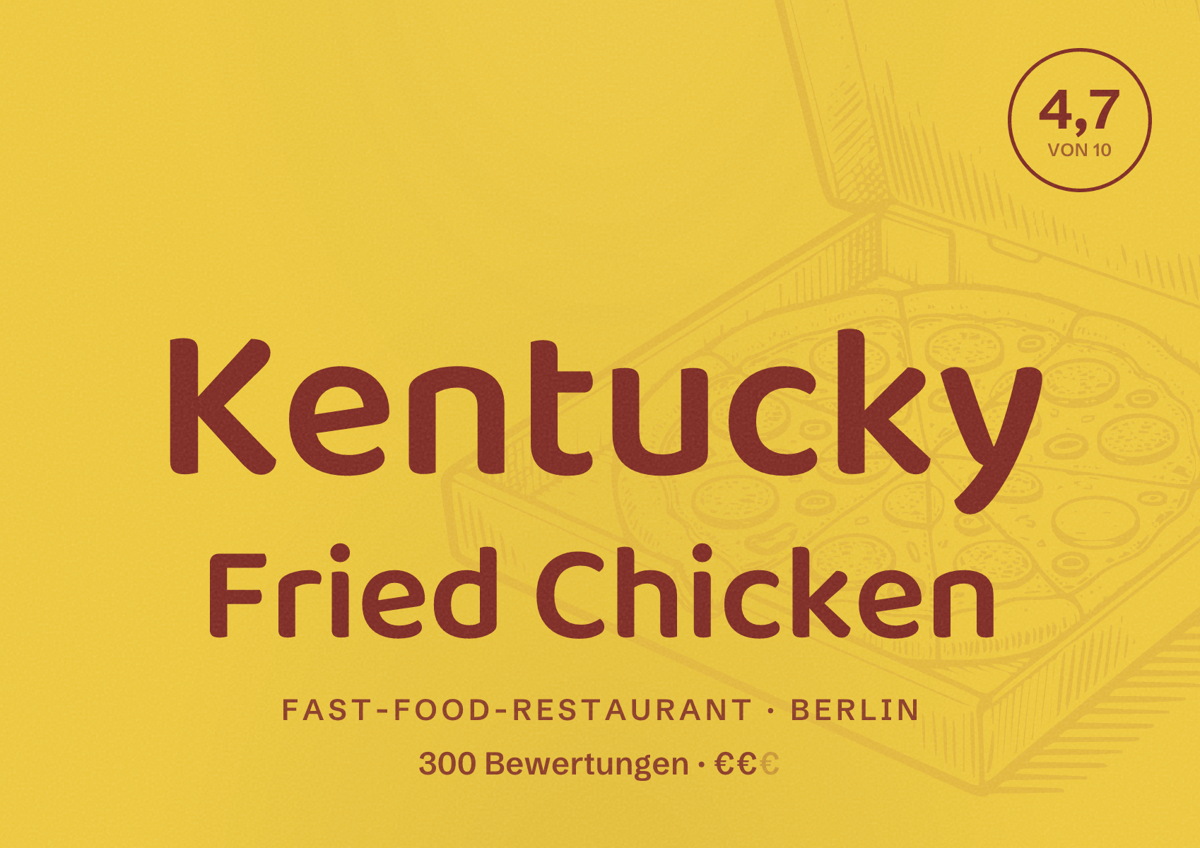 Illustriertes Poster von Kentucky Fried Chicken, Fast-Food-Restaurant in Berlin: Bewertung 4,7 von 10 aus 300 Bewertungen, Preisniveau €€