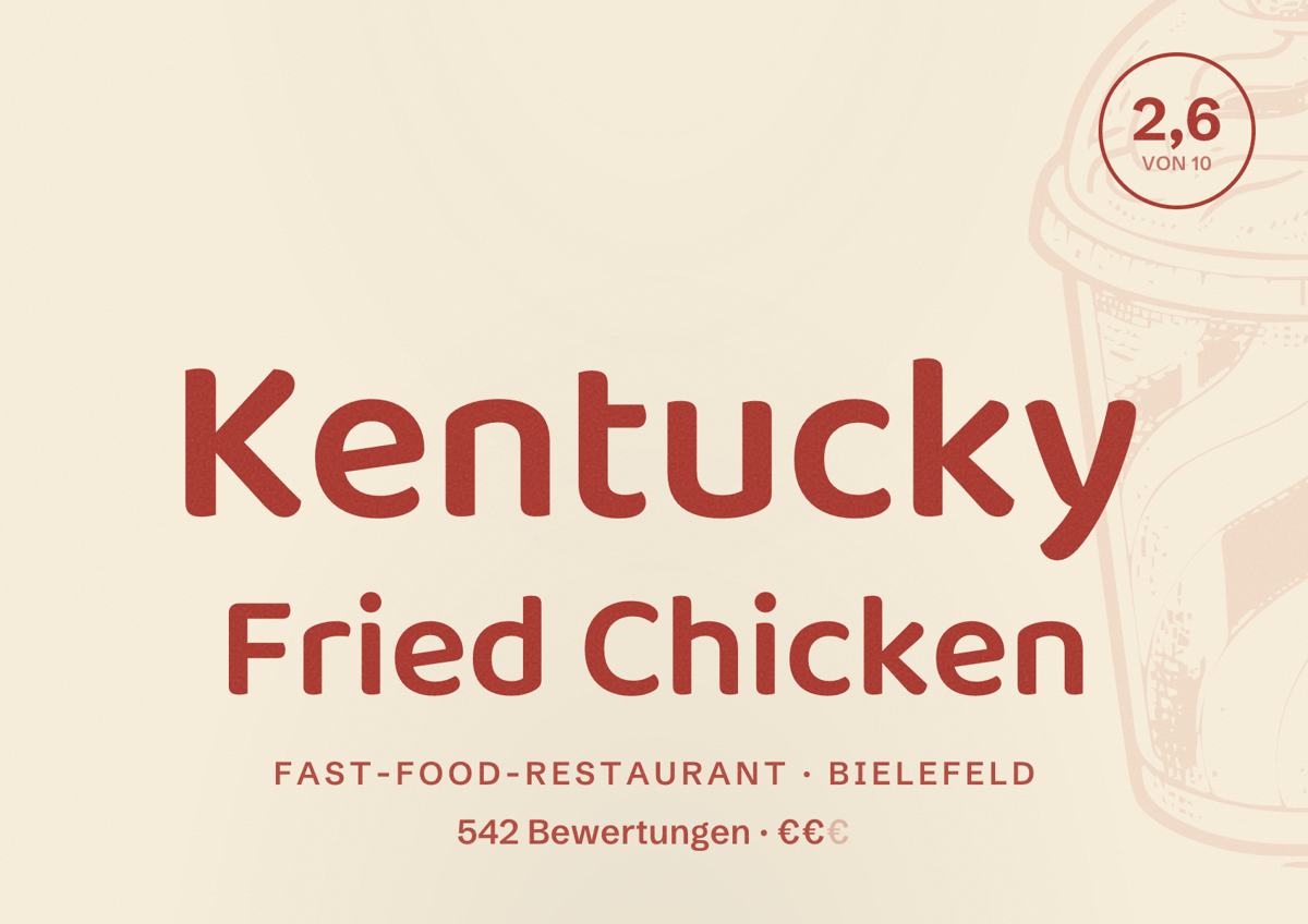 Illustriertes Poster von Kentucky Fried Chicken, Fast-Food-Restaurant in Bielefeld: Bewertung 2,6 von 10 aus 542 Bewertungen, Preisniveau €€