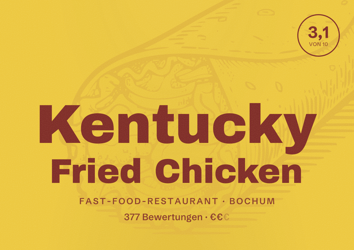 Illustriertes Poster von Kentucky Fried Chicken, Fast-Food-Restaurant in Bochum: Bewertung 3,1 von 10 aus 377 Bewertungen, Preisniveau €€