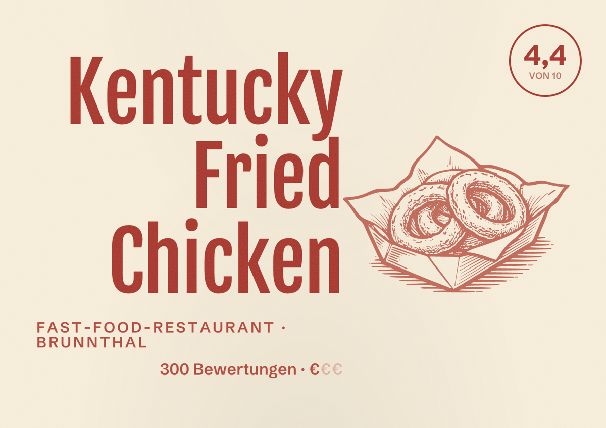 Illustriertes Poster von Kentucky Fried Chicken, Fast-Food-Restaurant in Brunnthal: Bewertung 4,4 von 10 aus 300 Bewertungen, Preisniveau €