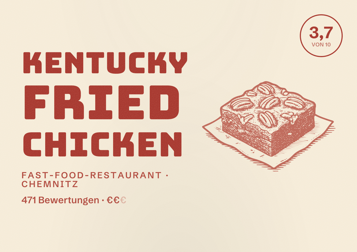 Illustriertes Poster von Kentucky Fried Chicken, Fast-Food-Restaurant in Chemnitz: Bewertung 3,7 von 10 aus 471 Bewertungen, Preisniveau €€