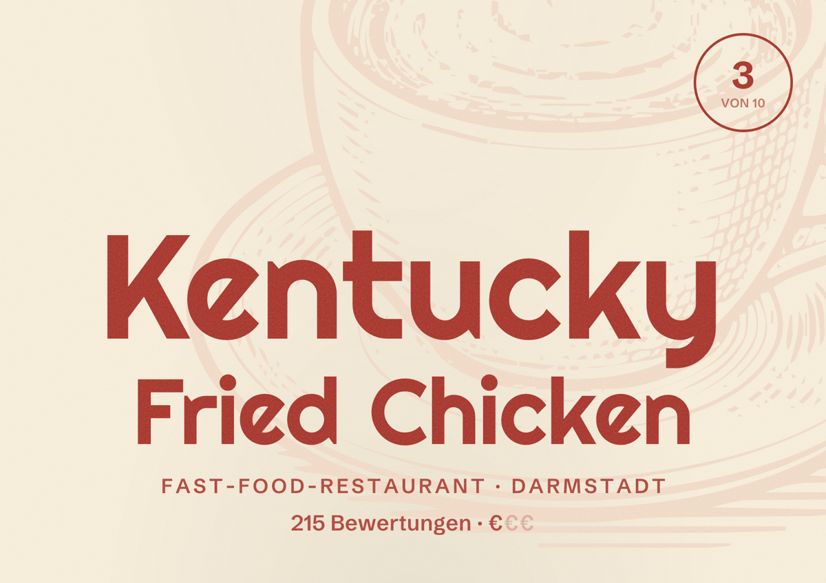 Illustriertes Poster von Kentucky Fried Chicken, Fast-Food-Restaurant in Darmstadt: Bewertung 3 von 10 aus 215 Bewertungen, Preisniveau €