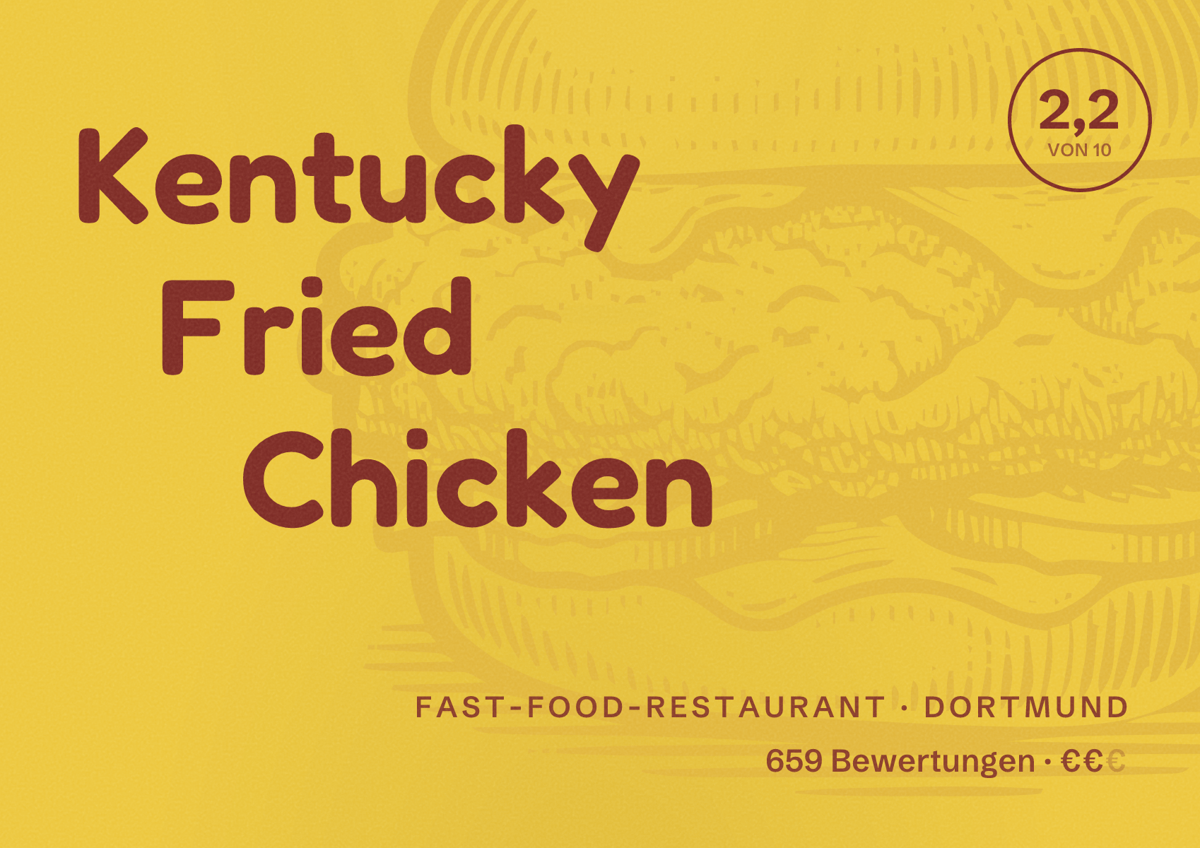 Illustriertes Poster von Kentucky Fried Chicken, Fast-Food-Restaurant in Dortmund: Gästebewertung 2,2 von 10 aus 659 Bewertungen