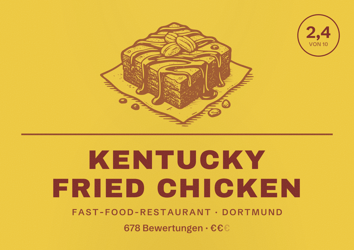 Illustriertes Poster von Kentucky Fried Chicken, Fast-Food-Restaurant in Dortmund: Bewertung 2,4 von 10 aus 678 Bewertungen, Preisniveau €€