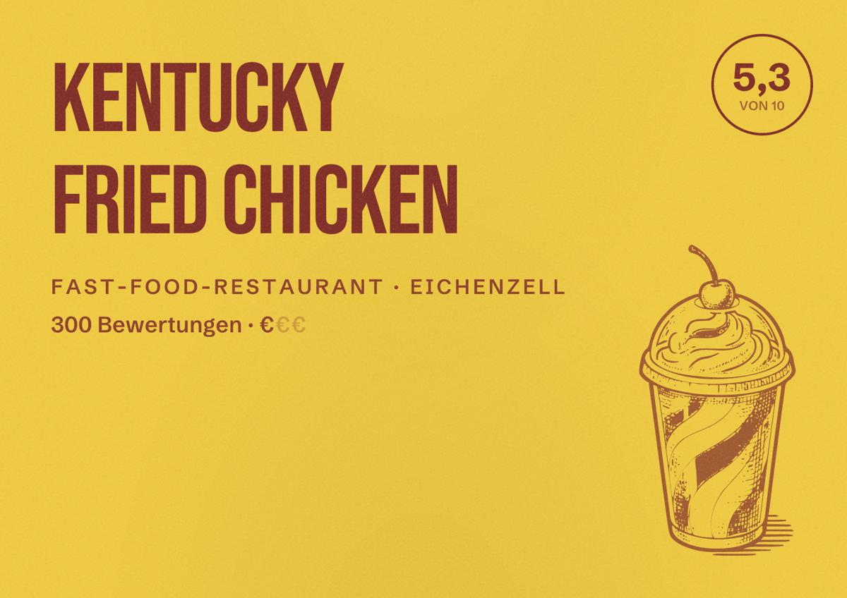 Illustriertes Poster von Kentucky Fried Chicken, Fast-Food-Restaurant in Eichenzell: Bewertung 5,3 von 10 aus 300 Bewertungen, Preisniveau €