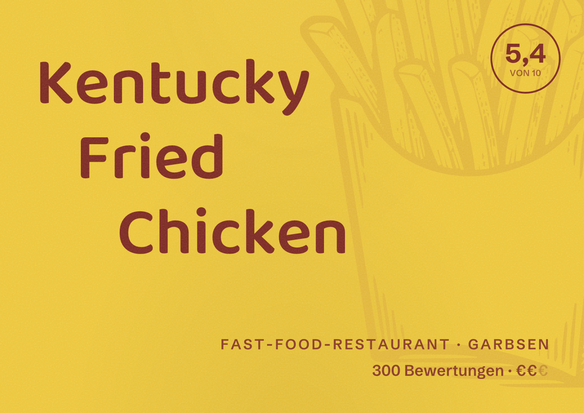 Illustriertes Poster von Kentucky Fried Chicken, Fast-Food-Restaurant in Garbsen: Bewertung 5,4 von 10 aus 300 Bewertungen, Preisniveau €€