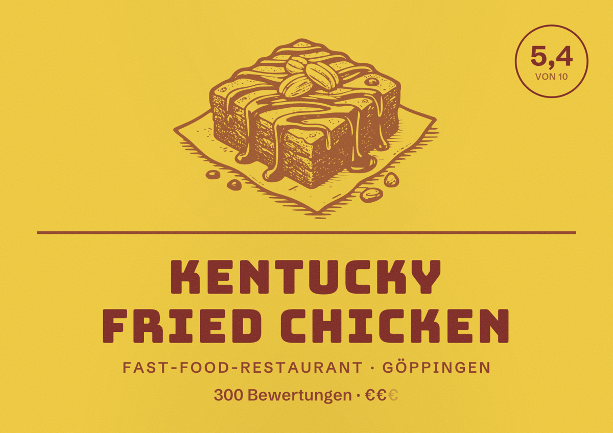 Illustriertes Poster von Kentucky Fried Chicken, Fast-Food-Restaurant in Göppingen: Bewertung 5,4 von 10 aus 300 Bewertungen, Preisniveau €€