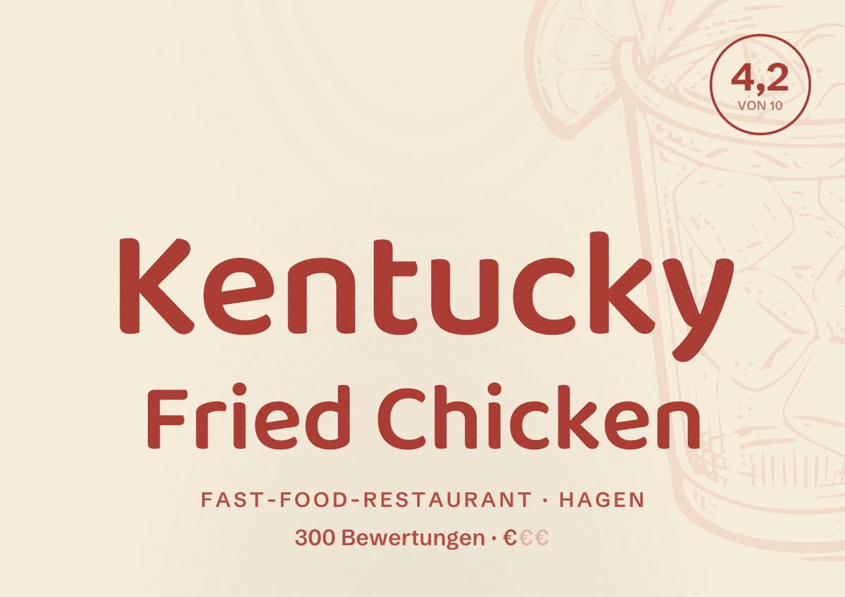 Illustriertes Poster von Kentucky Fried Chicken, Fast-Food-Restaurant in Hagen: Bewertung 4,2 von 10 aus 300 Bewertungen, Preisniveau €