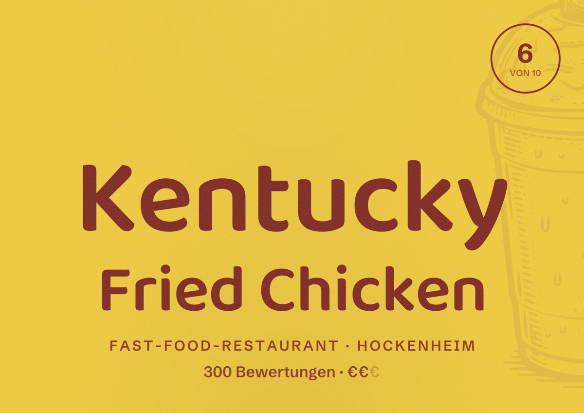Illustriertes Poster von Kentucky Fried Chicken, Fast-Food-Restaurant in Hockenheim: Bewertung 6 von 10 aus 300 Bewertungen, Preisniveau €€