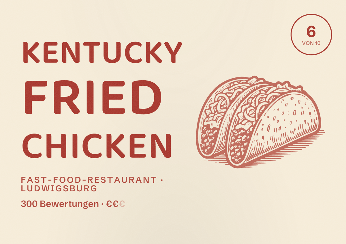 Illustriertes Poster von Kentucky Fried Chicken, Fast-Food-Restaurant in Ludwigsburg: Bewertung 6 von 10 aus 300 Bewertungen, Preisniveau €€