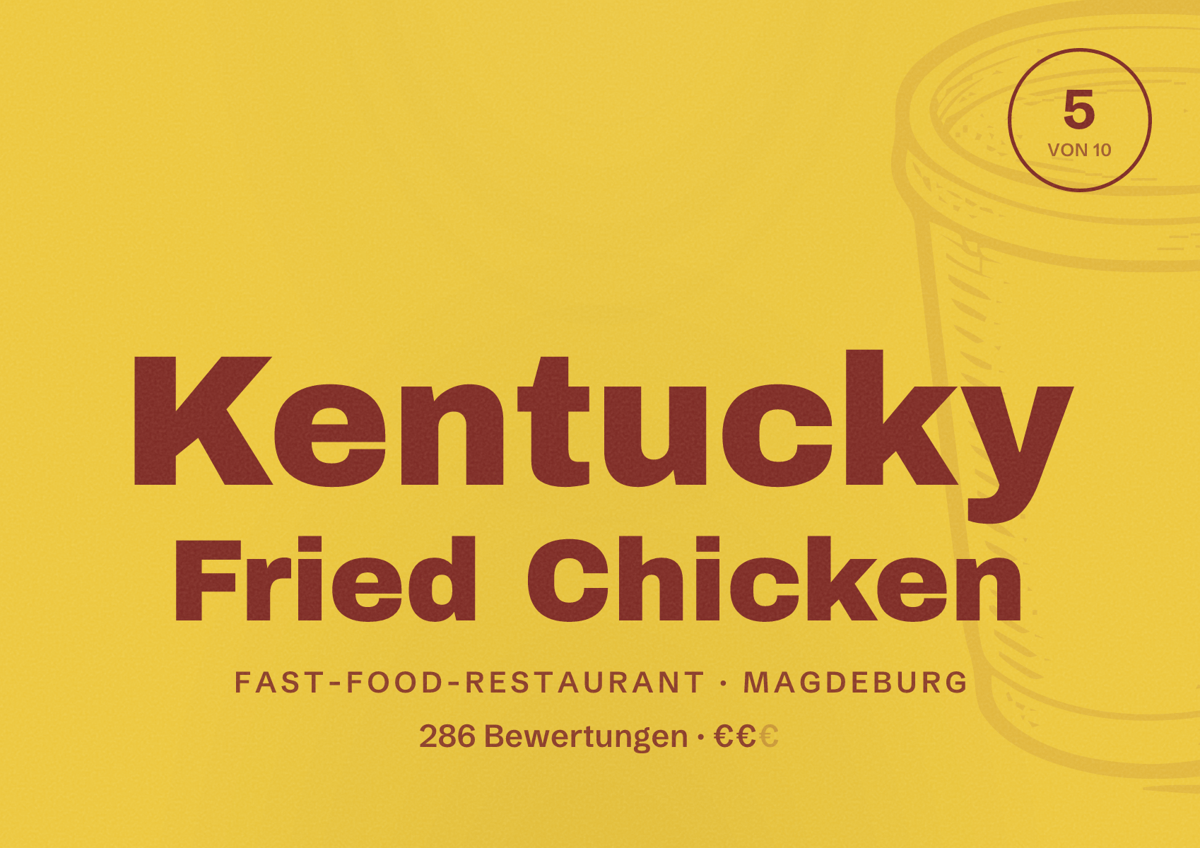 Illustriertes Poster von Kentucky Fried Chicken, Fast-Food-Restaurant in Magdeburg: Bewertung 5 von 10 aus 286 Bewertungen, Preisniveau €€