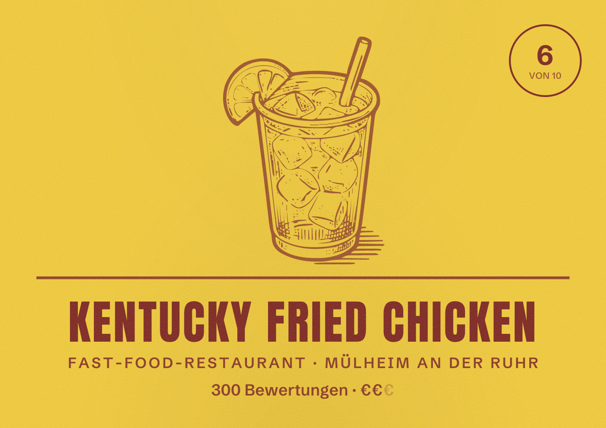 Illustriertes Poster von Kentucky Fried Chicken, Fast-Food-Restaurant in Mülheim an der Ruhr: Bewertung 6 von 10 aus 300 Bewertungen, Preisniveau €€