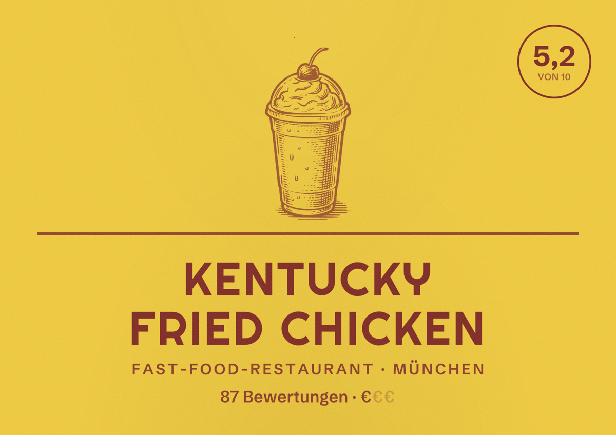 Illustriertes Poster von Kentucky Fried Chicken, Fast-Food-Restaurant in München: Bewertung 5,2 von 10 aus 87 Bewertungen, Preisniveau €