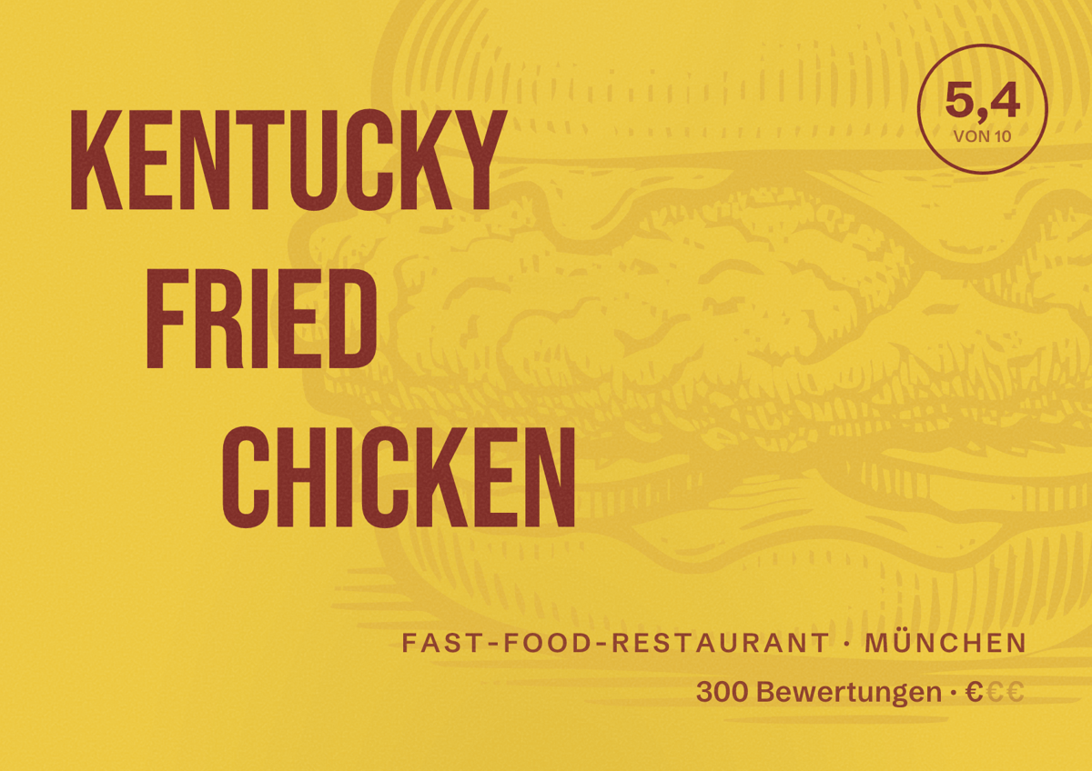 Illustriertes Poster von Kentucky Fried Chicken, Fast-Food-Restaurant in München: Bewertung 5,4 von 10 aus 300 Bewertungen, Preisniveau €