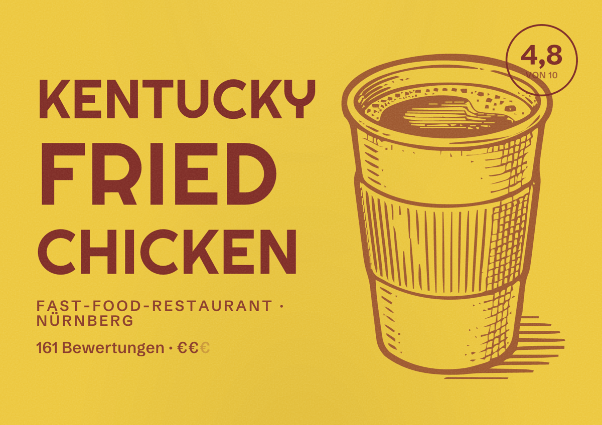 Illustriertes Poster von Kentucky Fried Chicken, Fast-Food-Restaurant in Nürnberg: Bewertung 4,8 von 10 aus 161 Bewertungen, Preisniveau €€