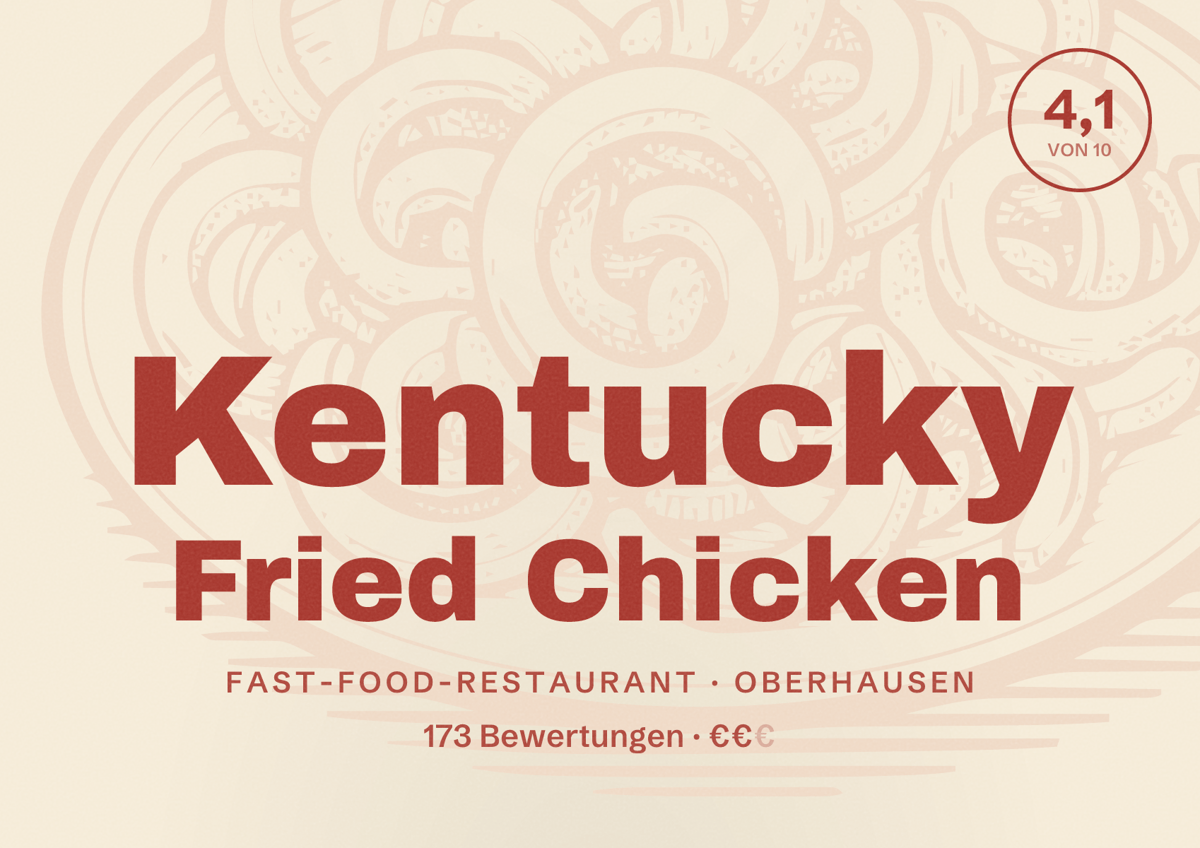 Illustriertes Poster von Kentucky Fried Chicken, Fast-Food-Restaurant in Oberhausen: Bewertung 4,1 von 10 aus 173 Bewertungen, Preisniveau €€