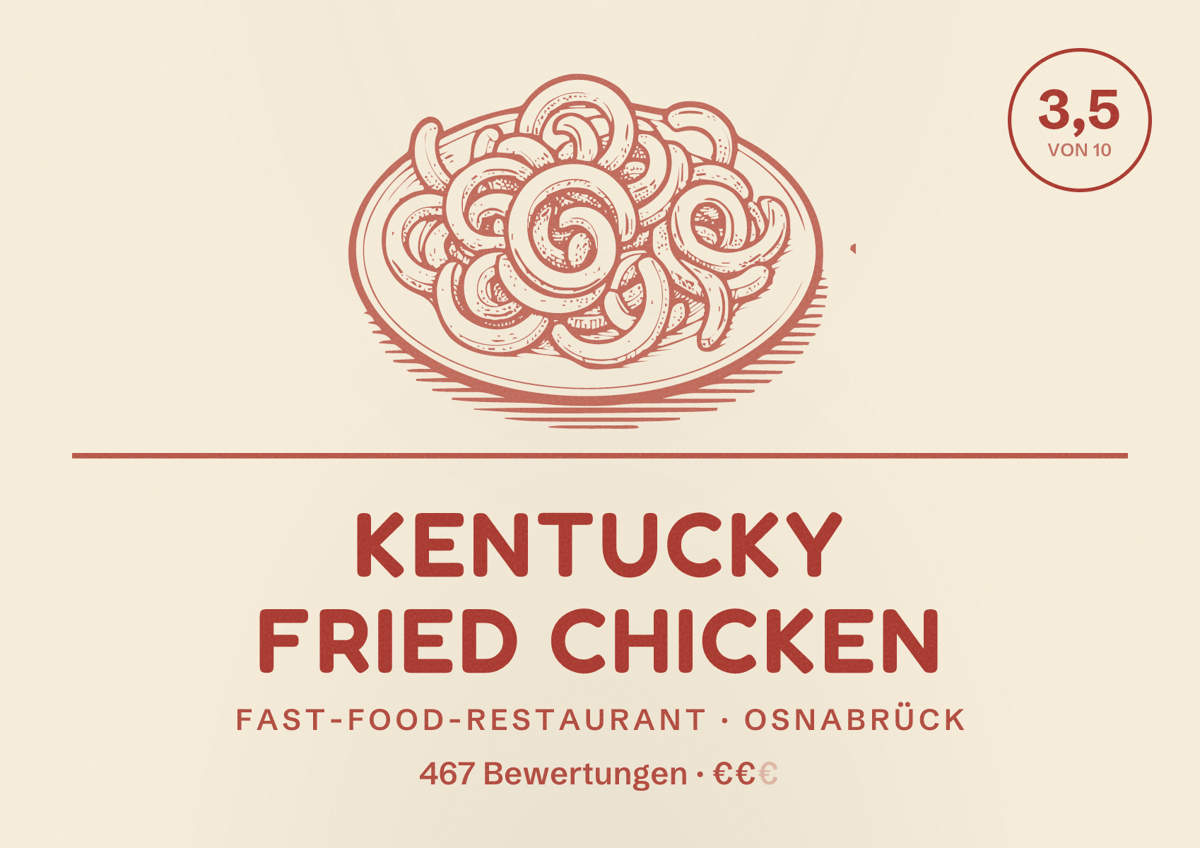 Illustriertes Poster von Kentucky Fried Chicken, Fast-Food-Restaurant in Osnabrück: Bewertung 3,5 von 10 aus 467 Bewertungen, Preisniveau €€