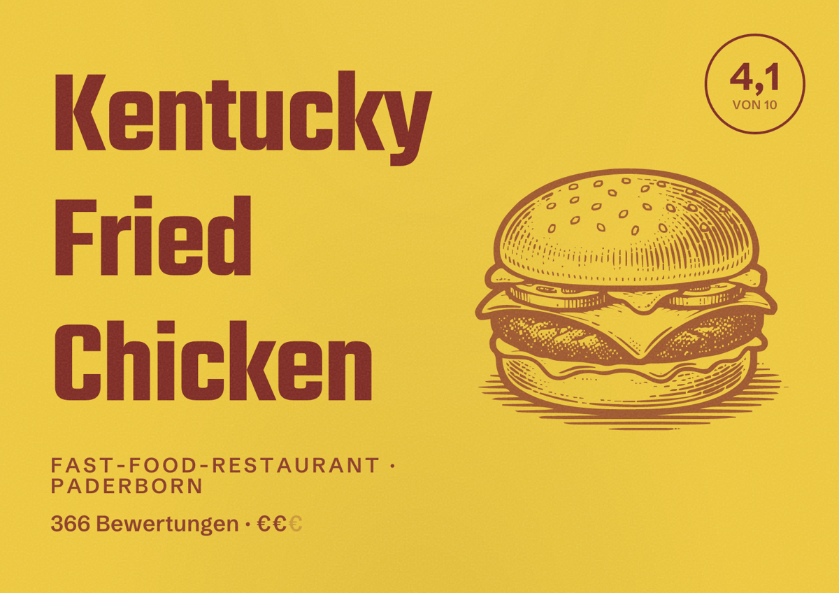 Illustriertes Poster von Kentucky Fried Chicken, Fast-Food-Restaurant in Paderborn: Bewertung 4,1 von 10 aus 366 Bewertungen, Preisniveau €€