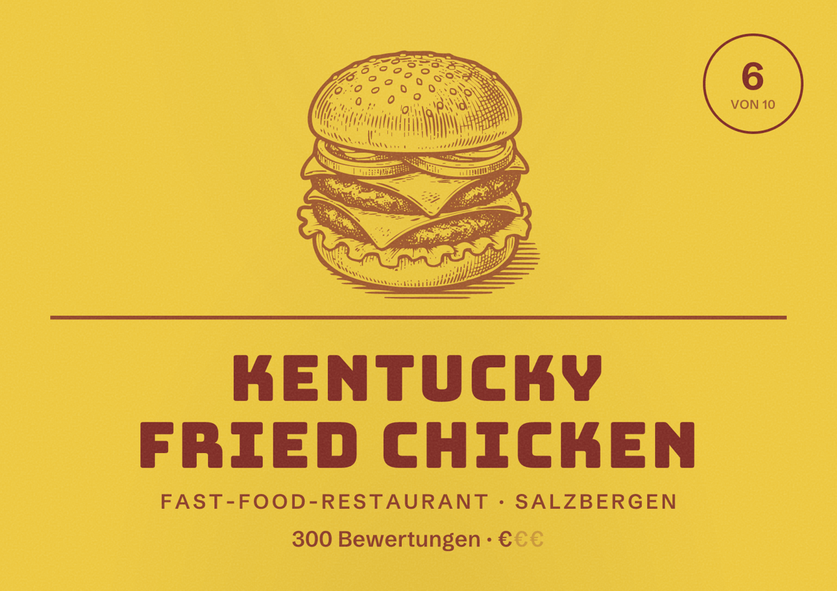 Illustriertes Poster von Kentucky Fried Chicken, Fast-Food-Restaurant in Salzbergen: Bewertung 6 von 10 aus 300 Bewertungen, Preisniveau €