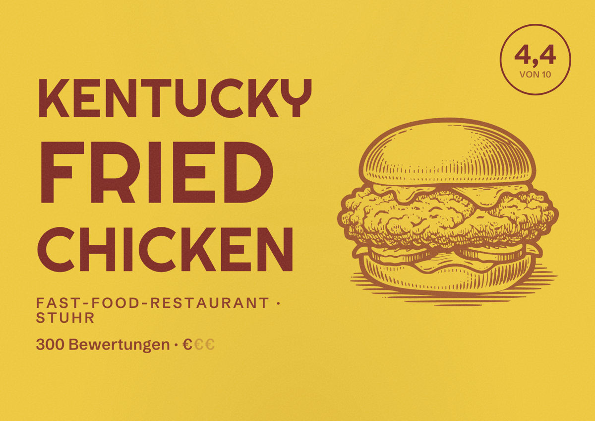 Illustriertes Poster von Kentucky Fried Chicken, Fast-Food-Restaurant in Stuhr: Bewertung 4,4 von 10 aus 300 Bewertungen, Preisniveau €