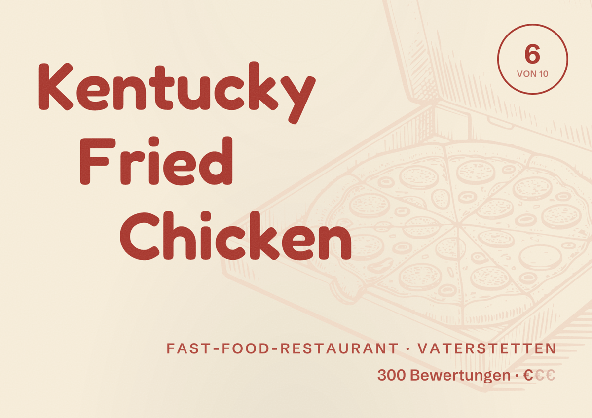 Illustriertes Poster von Kentucky Fried Chicken, Fast-Food-Restaurant in Vaterstetten: Bewertung 6 von 10 aus 300 Bewertungen, Preisniveau €